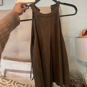 She + sky olive green suede halter neck top